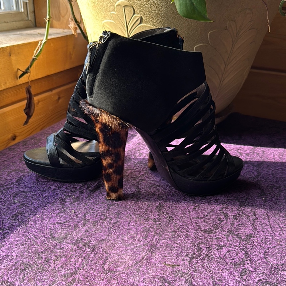 JUST CAVALLI Black and Leopard Print Women's Heels